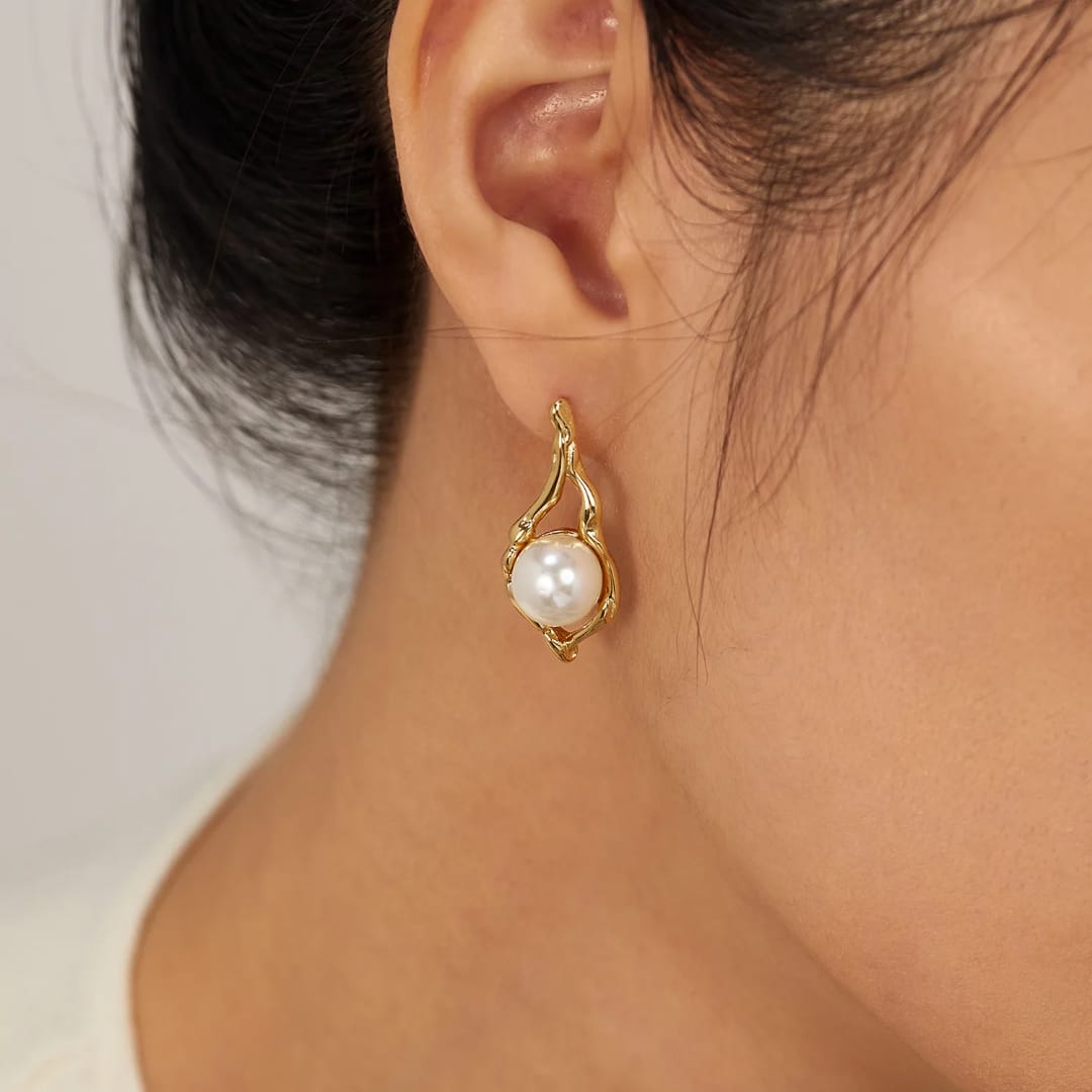 Pearl Drop Earrings - 22K Gold Plated
