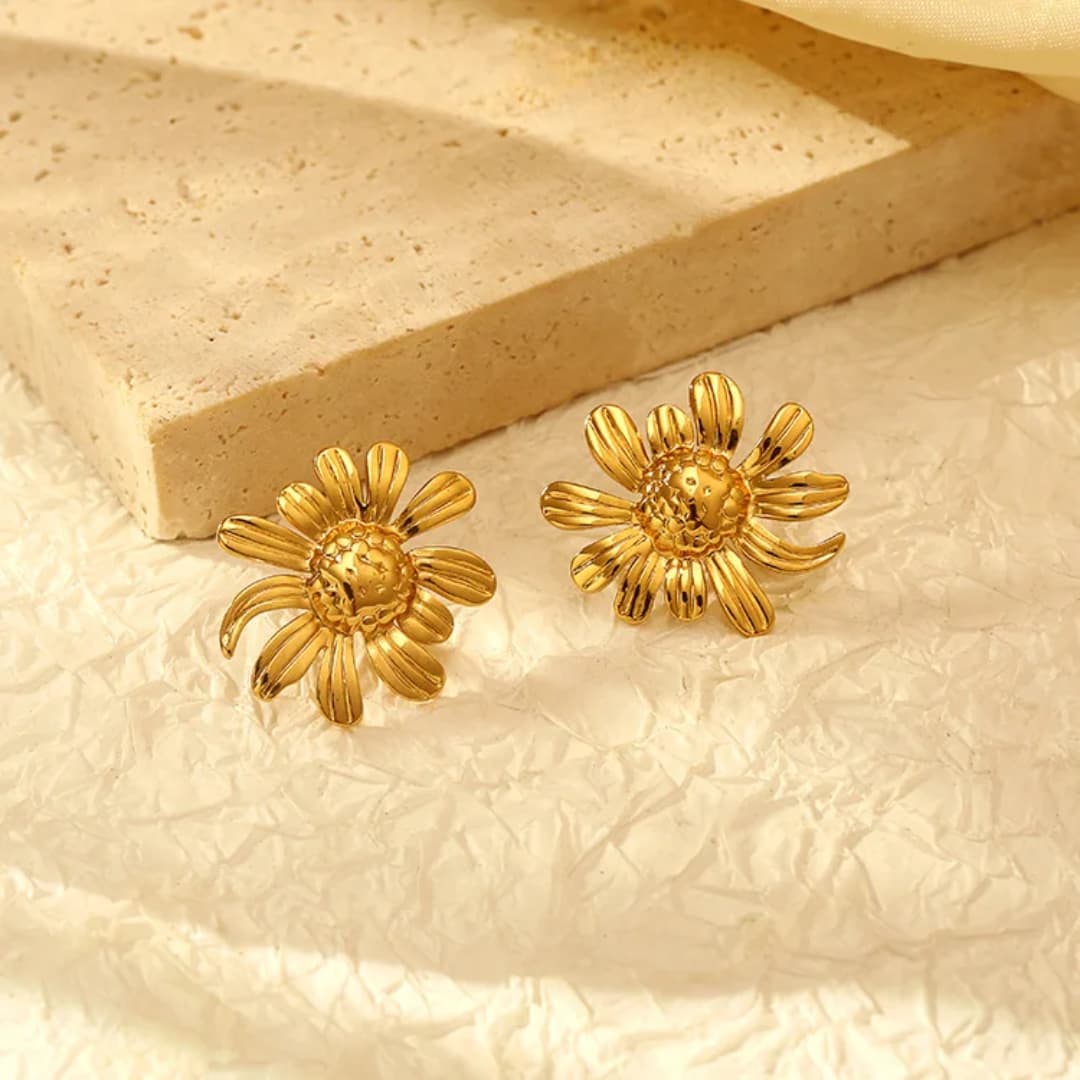 Flower Studs Earrings - 18K Gold Plated