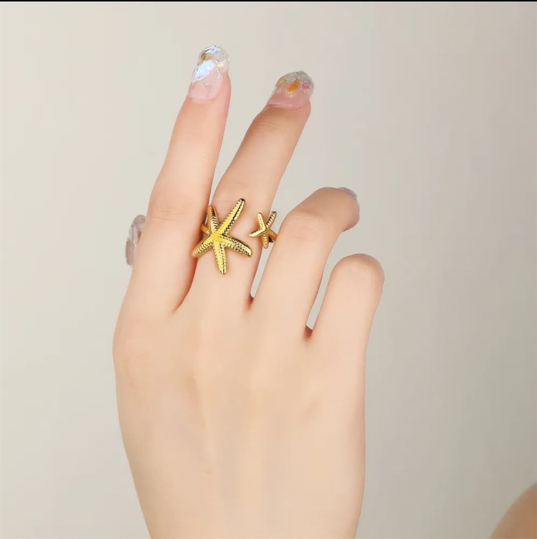 Chunky Starfish Ring 18K Gold Plated - Adjustable