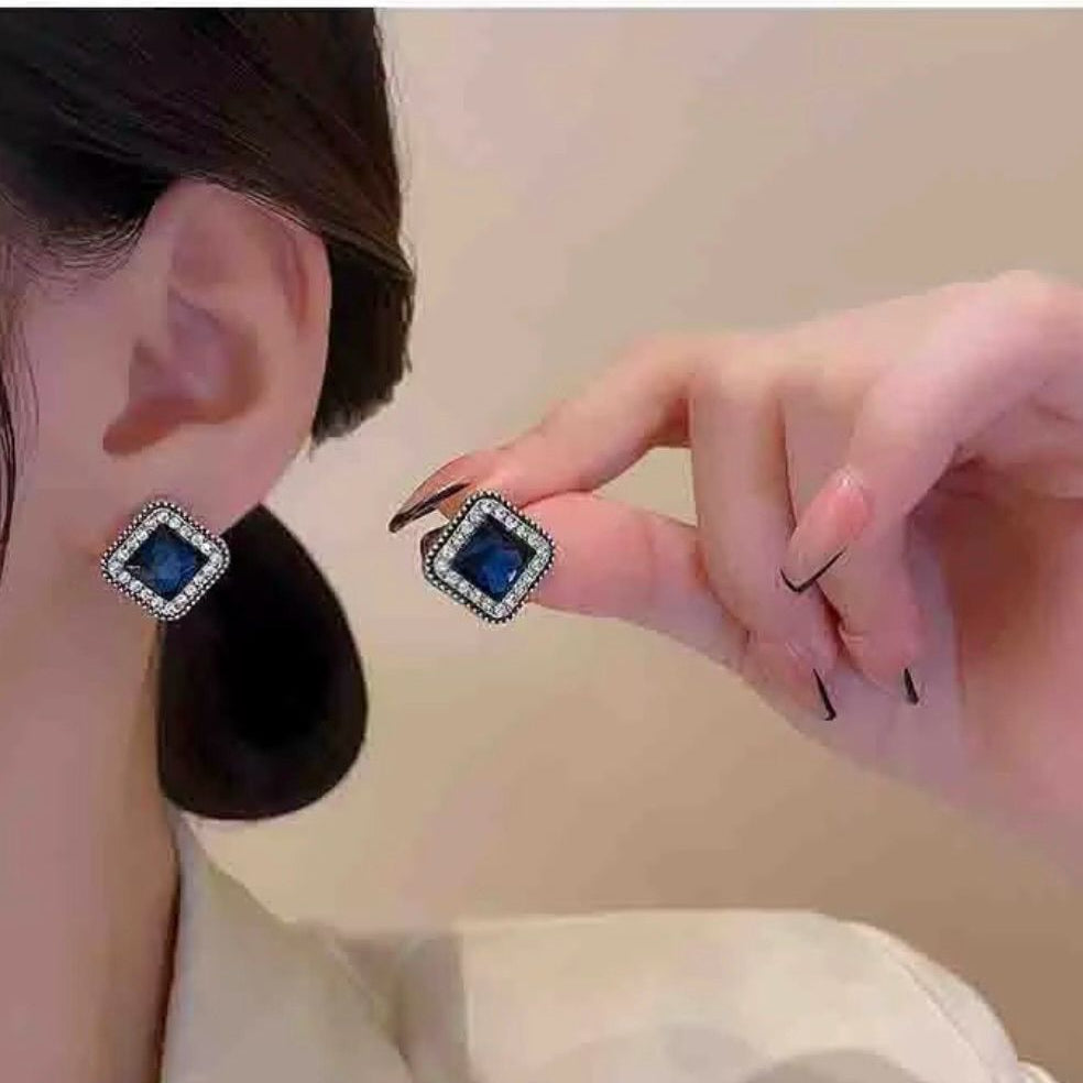 Silver Blue Stone Korean Earring