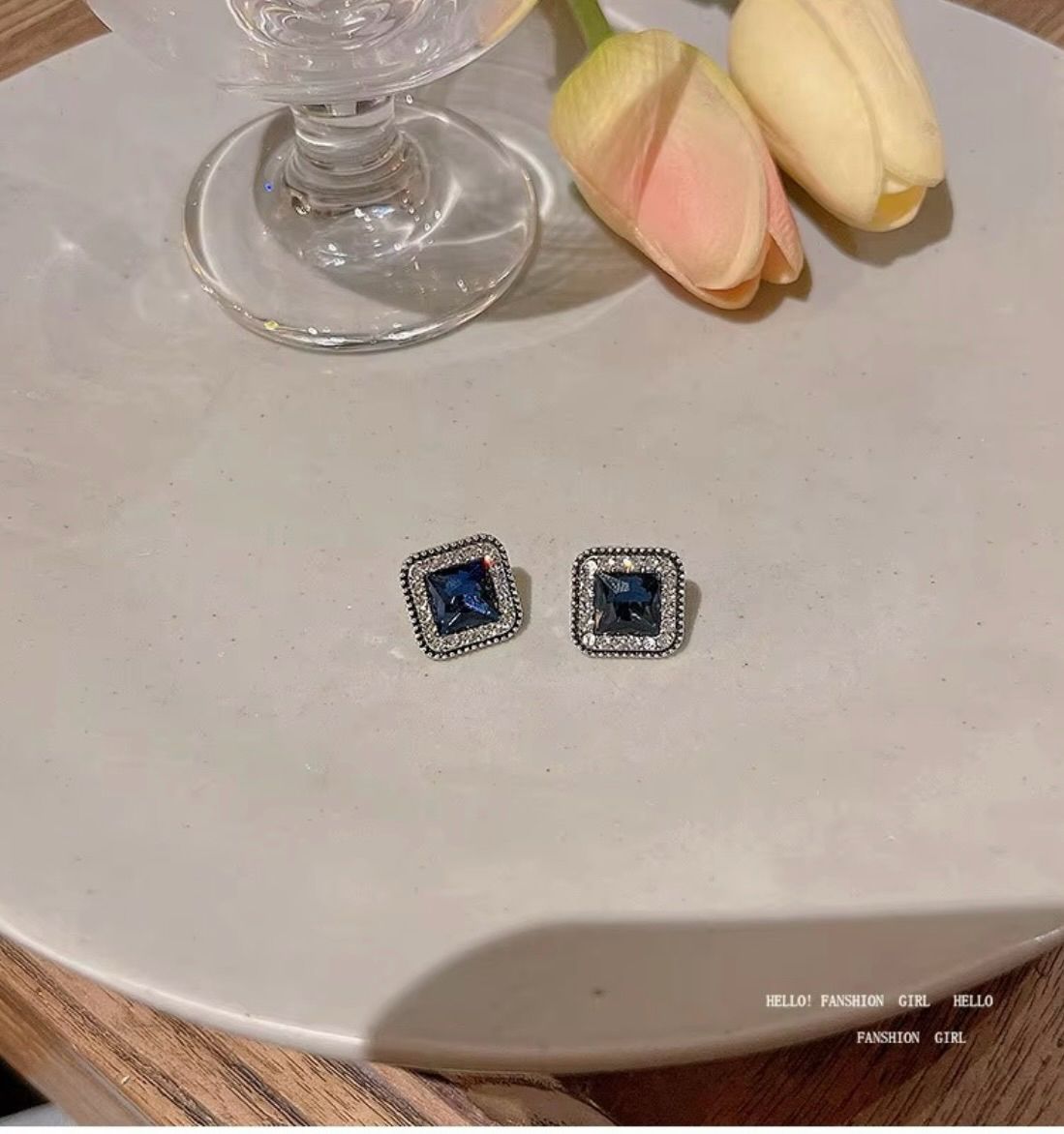 Silver Blue Stone Korean Earring