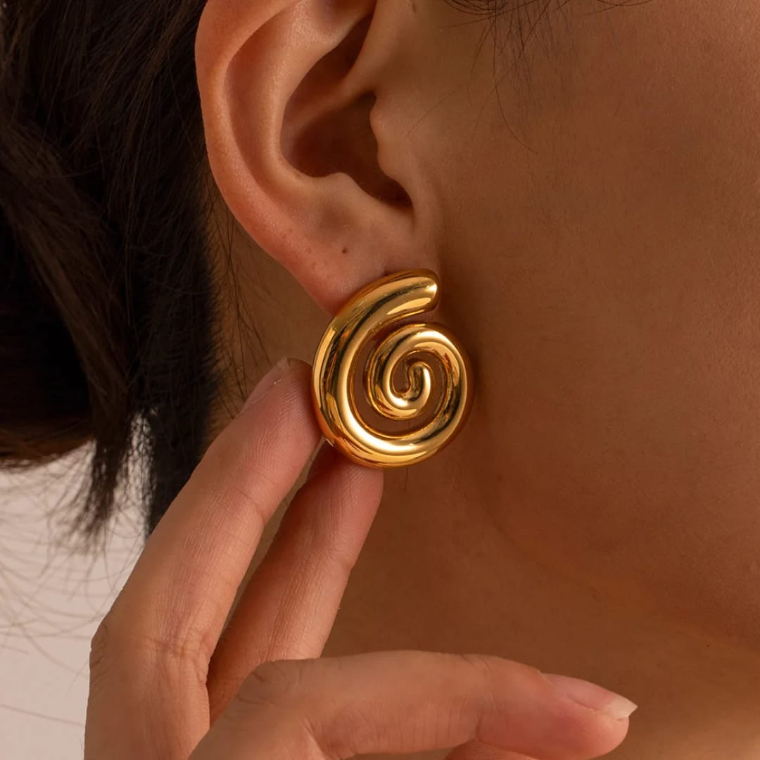 Spiral Earrings Chunky Gold Statement Hoop Retro Stud Drop Earring For Women