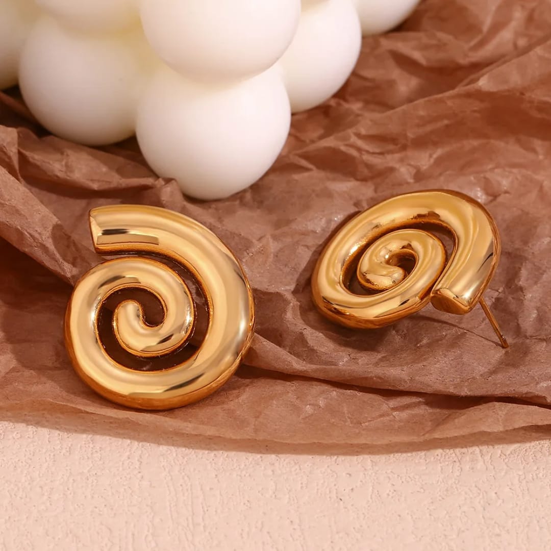 Spiral Earrings Chunky Gold Statement Hoop Retro Stud Drop Earring For Women