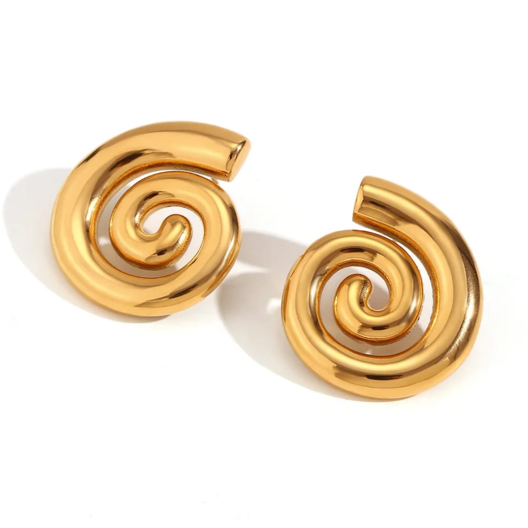 Spiral Earrings Chunky Gold Statement Hoop Retro Stud Drop Earring For Women
