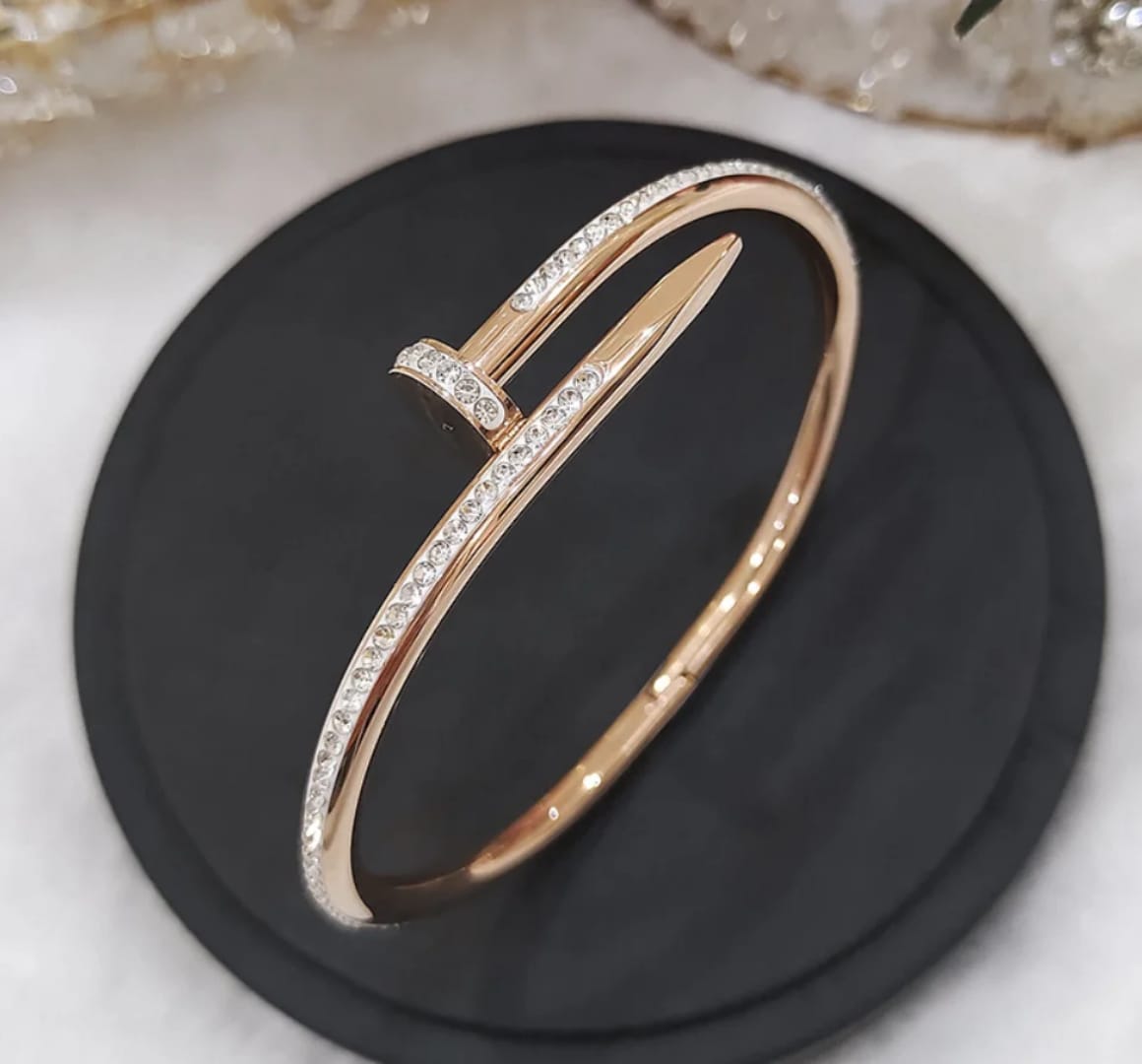 Stainless Steel Cubic Zirconia Rose-Gold Bracelets & bangle For Women Nail Kada