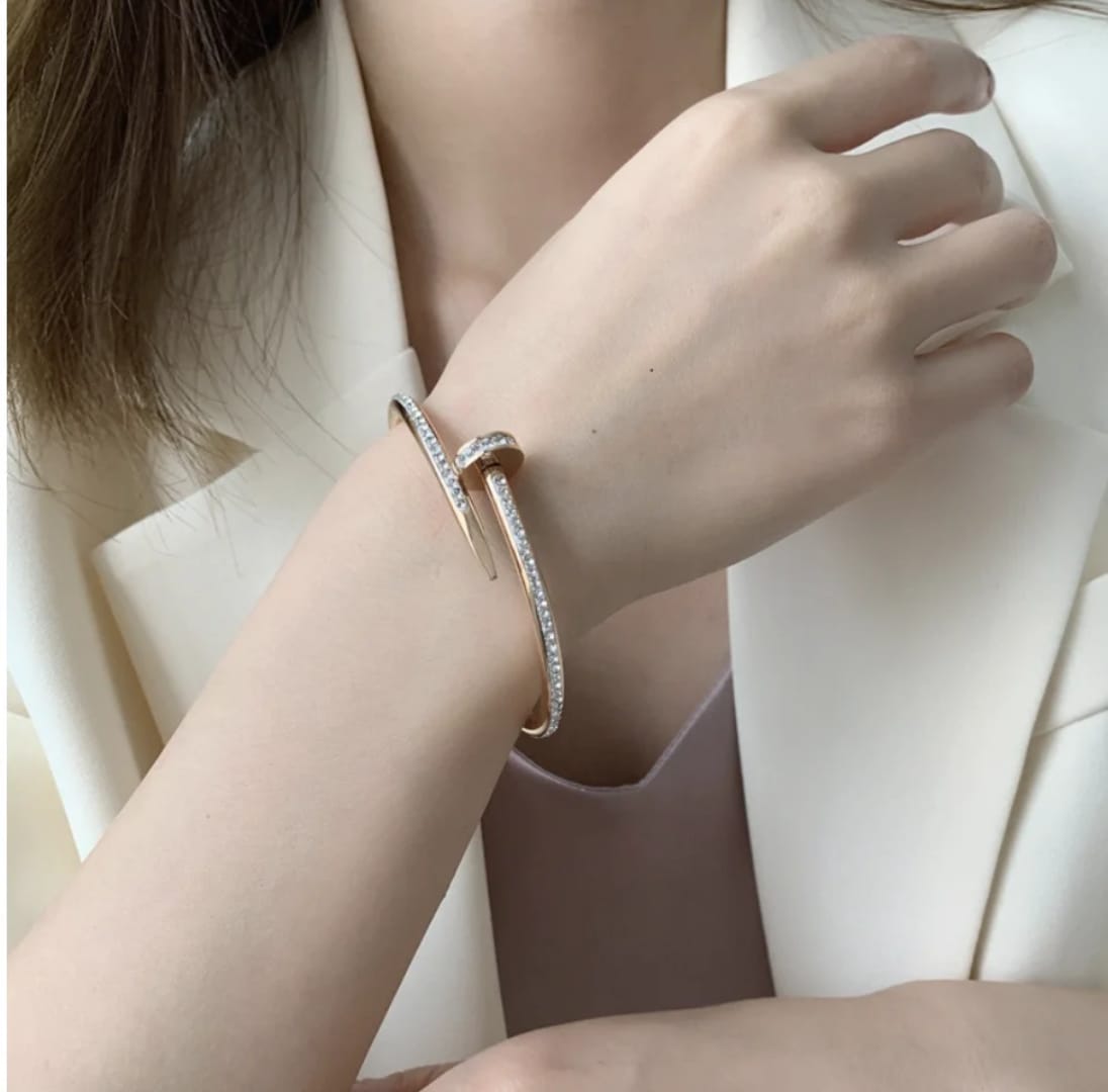 Stainless Steel Cubic Zirconia Rose-Gold Bracelets & bangle For Women Nail Kada