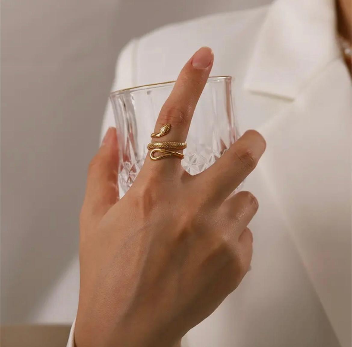 Trendy Snake Pattern Ring - 18K Gold Plated