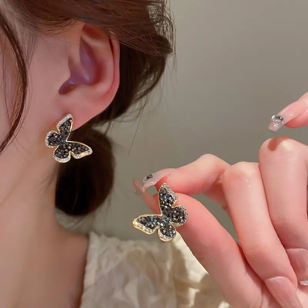 Black Butterfly Stone Korean Earring