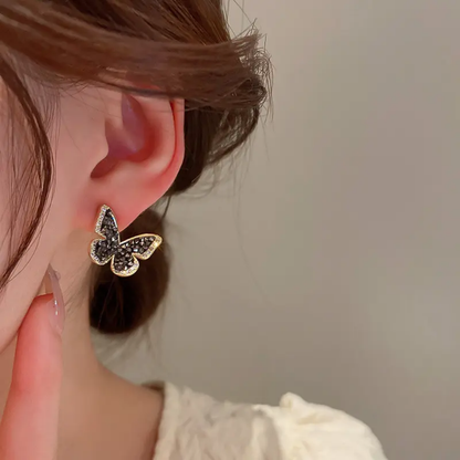 Black Butterfly Stone Korean Earring