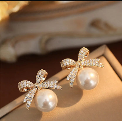 Cute Pearl Bow Korean Earrings