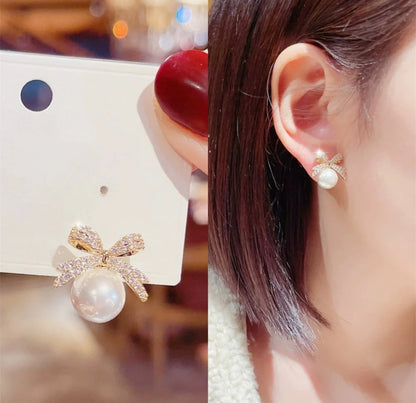 Cute Pearl Bow Korean Earrings