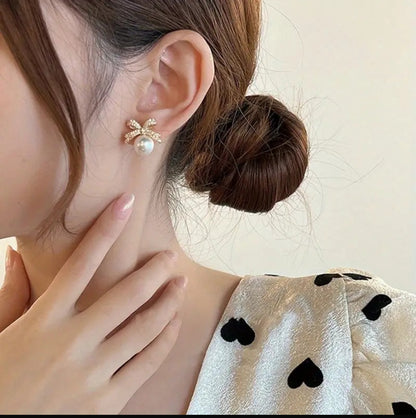 Cute Pearl Bow Korean Earrings