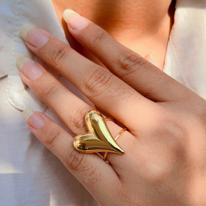 Chunky Heart Ring - 22K Gold Plated