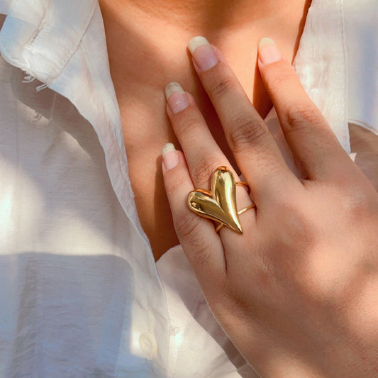 Chunky Heart Ring - 22K Gold Plated