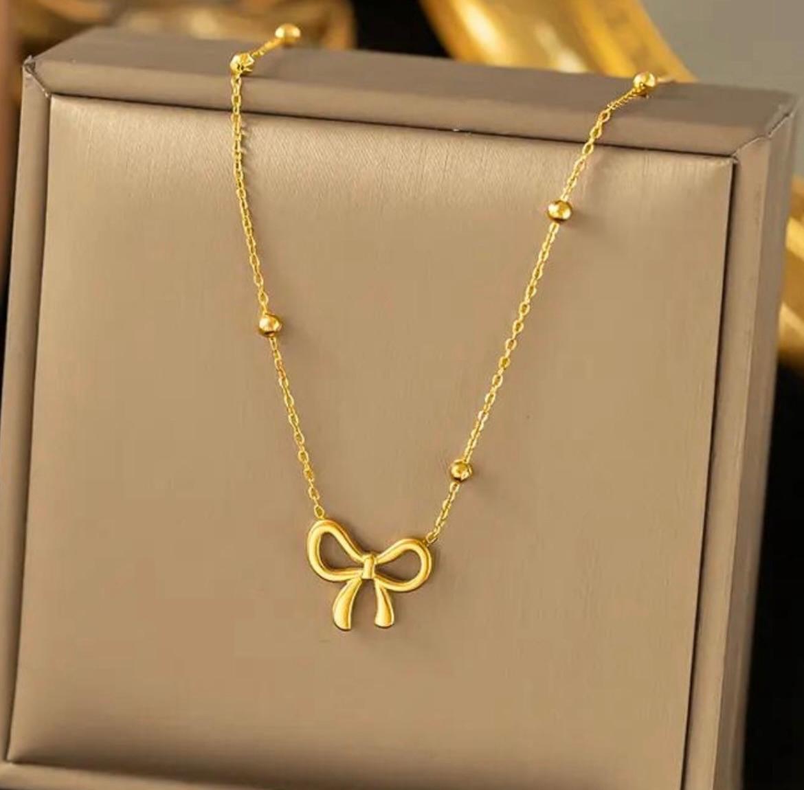 Pinterest Bow Pendant Necklace - 18K Gold Plated