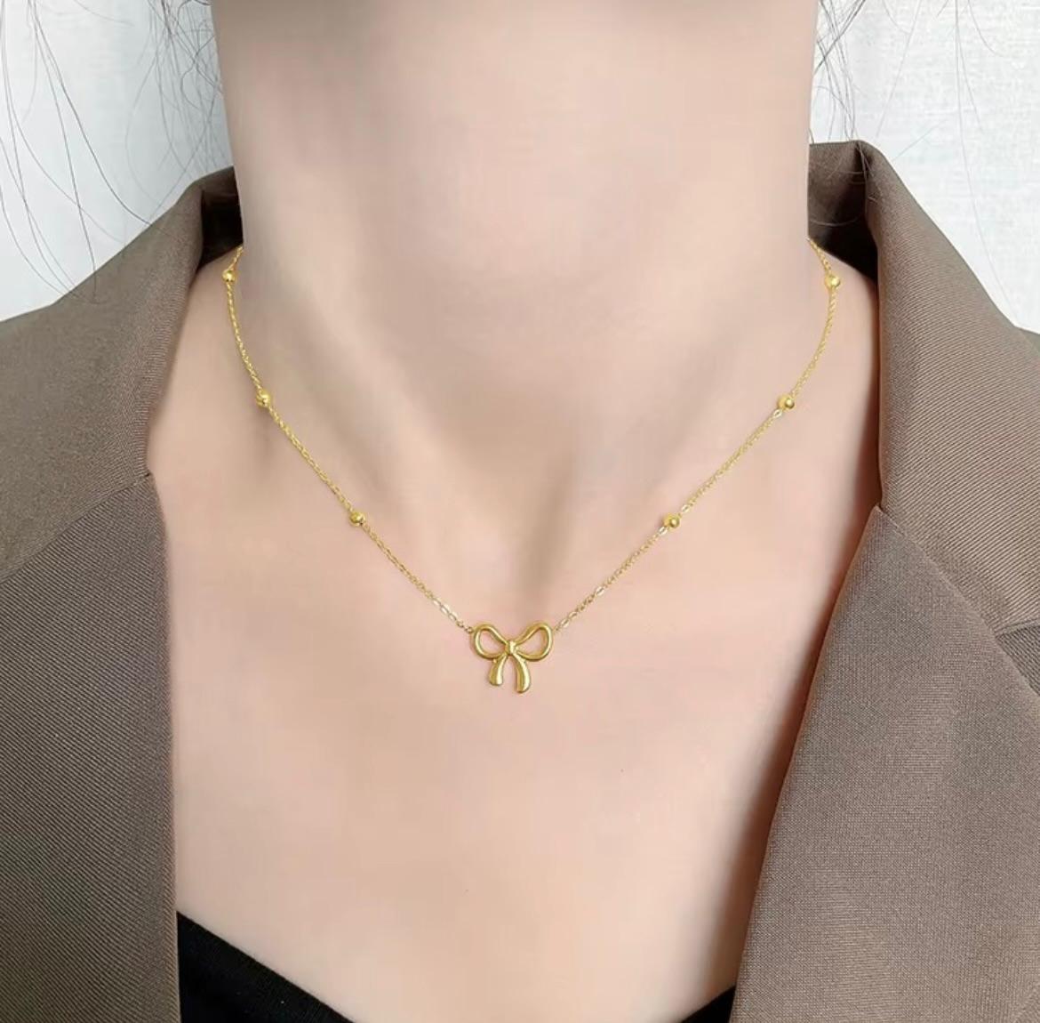 Pinterest Bow Pendant Necklace - 18K Gold Plated