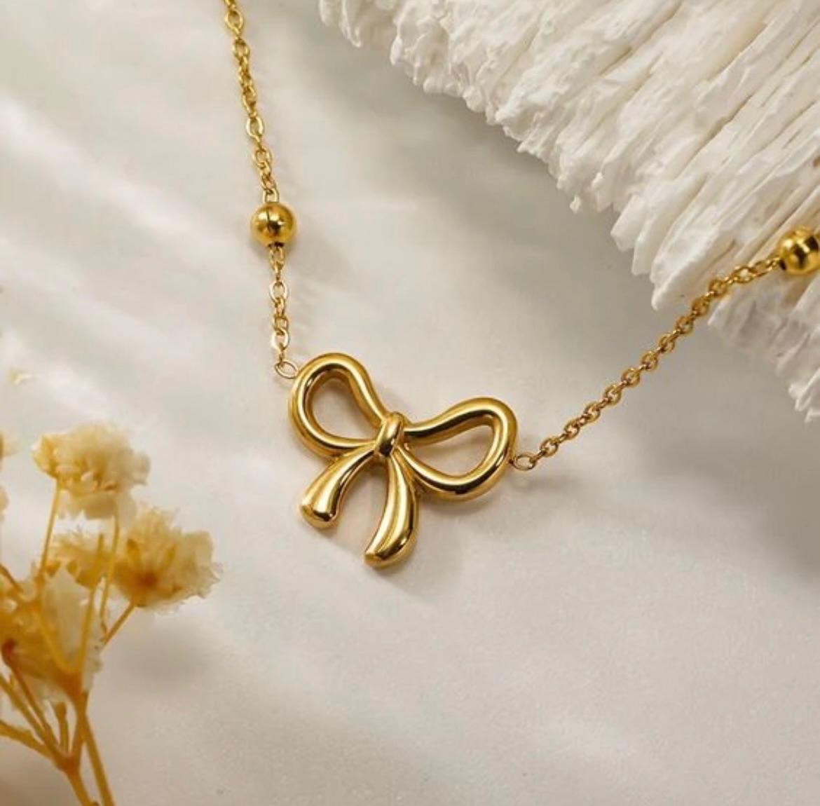 Pinterest Bow Pendant Necklace - 18K Gold Plated