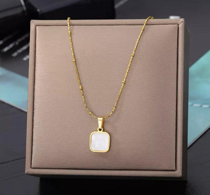 Minimal White Square Pendent - 18K Gold Plated