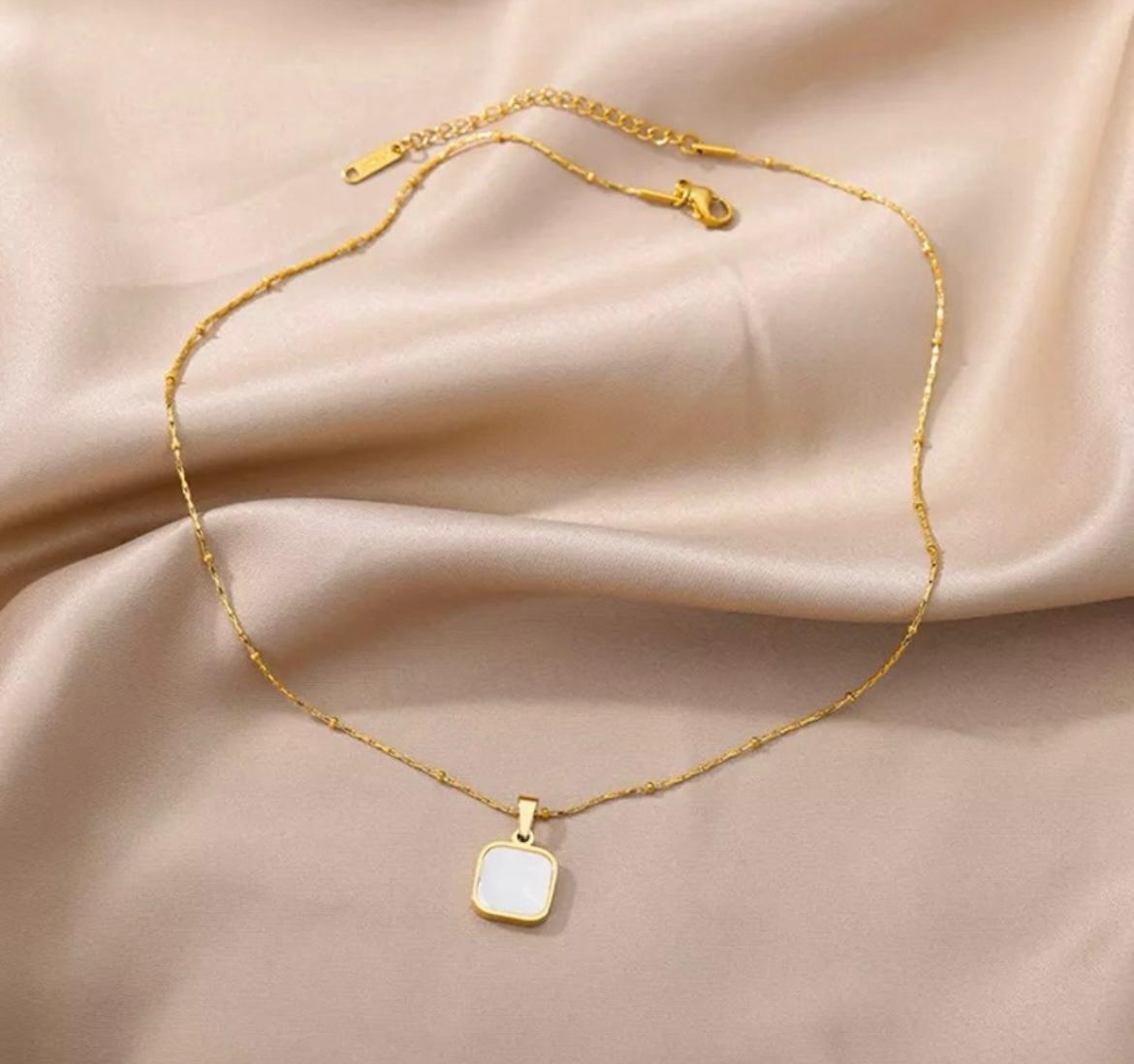 Minimal White Square Pendent - 18K Gold Plated