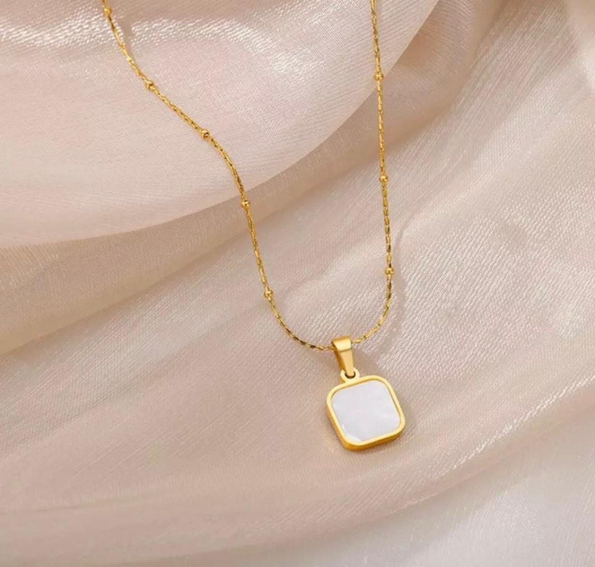 Minimal White Square Pendent - 18K Gold Plated