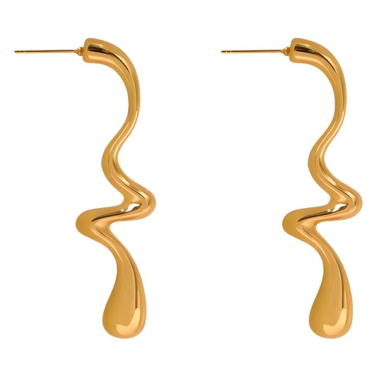 Classic Curved Wave Gold Earrings - 18K Gold Plated