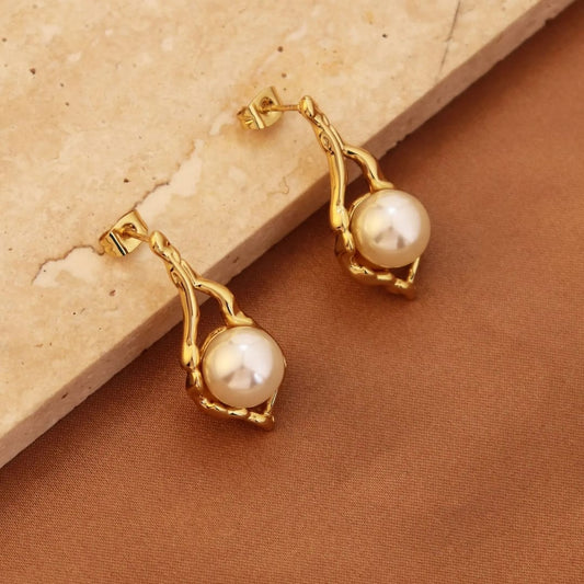 Pearl Drop Earrings - 22K Gold Plated