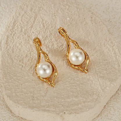 Pearl Drop Earrings - 22K Gold Plated