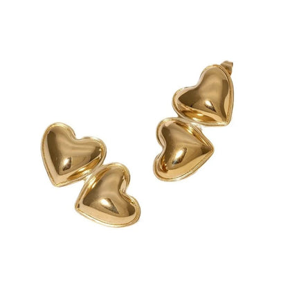 Classic Double Heart Earrings - 18K Gold Plated