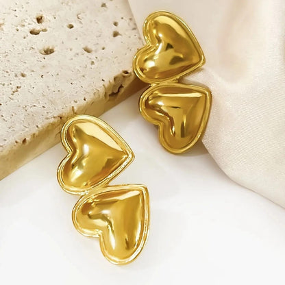 Classic Double Heart Earrings - 18K Gold Plated