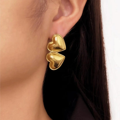 Classic Double Heart Earrings - 18K Gold Plated