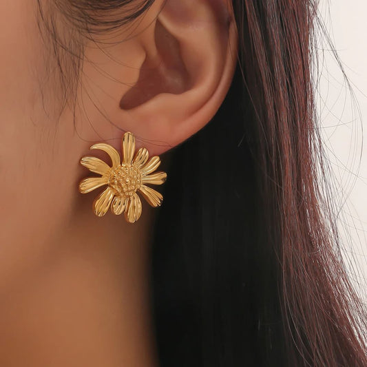 Flower Studs Earrings - 18K Gold Plated