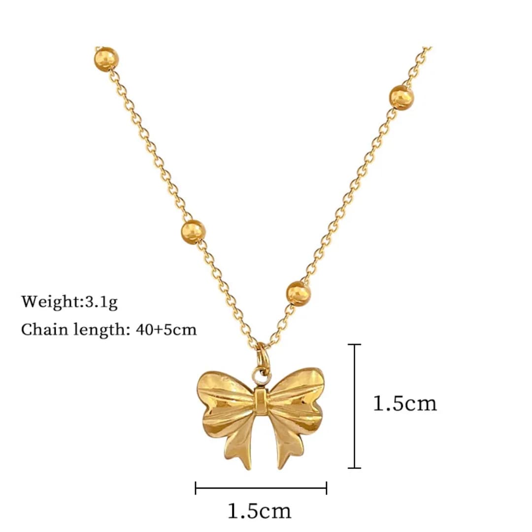 Elegant Bow Pendent Necklace - 18K Gold Plated