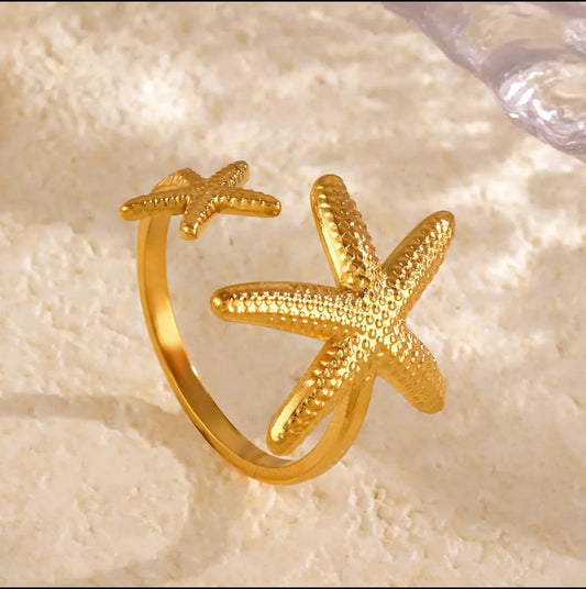 Chunky Starfish Ring 18K Gold Plated - Adjustable