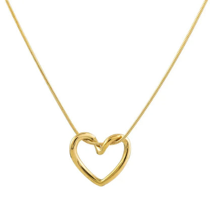 Hollow Heart Pendent Necklace - 18K Gold Plated