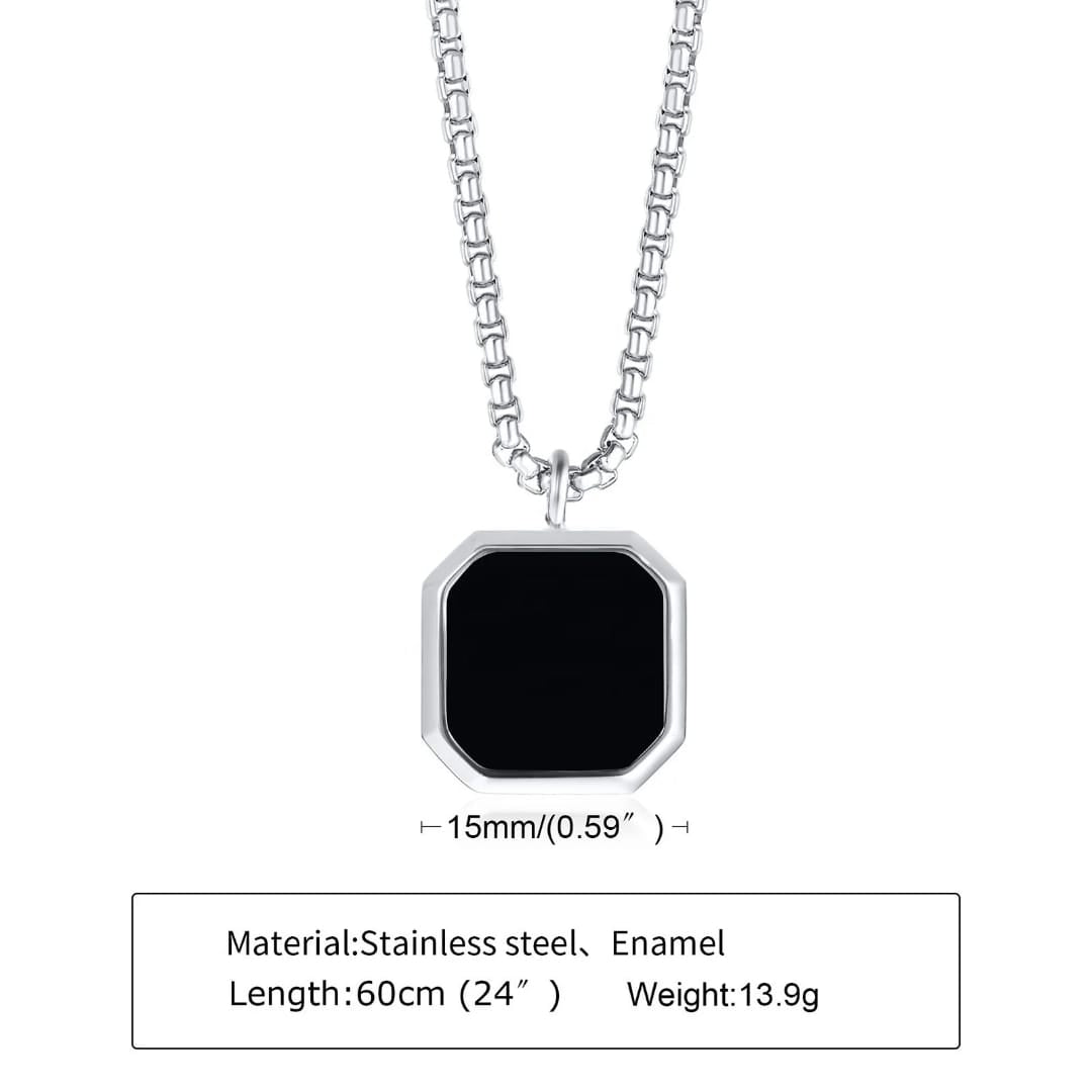 Black Stone Locket Pendent - Stainless Steel