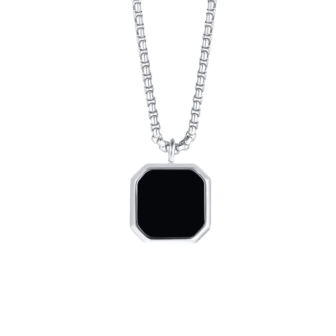 Black Stone Locket Pendent - Stainless Steel