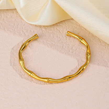 Bamboo Cuff Bracelet Bangle - 18K Gold Plated