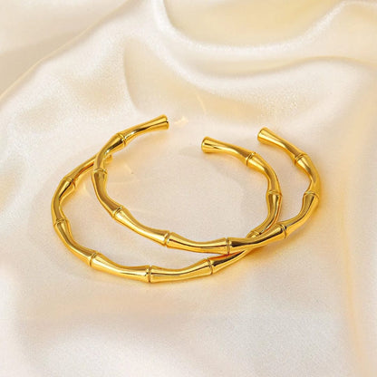 Bamboo Cuff Bracelet Bangle - 18K Gold Plated