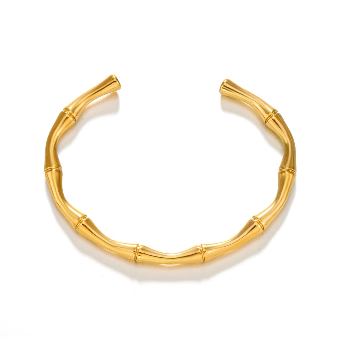 Bamboo Cuff Bracelet Bangle - 18K Gold Plated