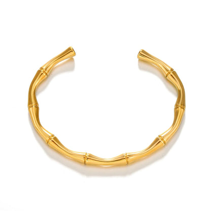 Bamboo Cuff Bracelet Bangle - 18K Gold Plated