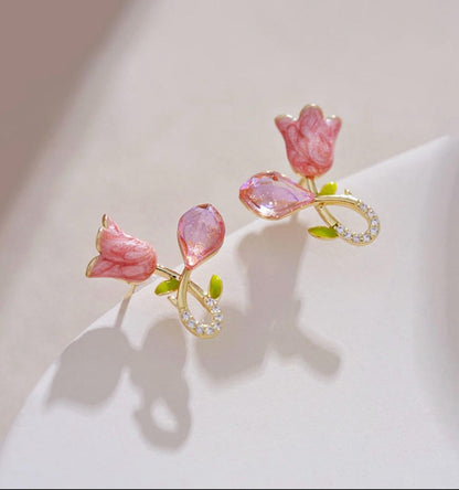 Cute Pink Rose Korean Earring