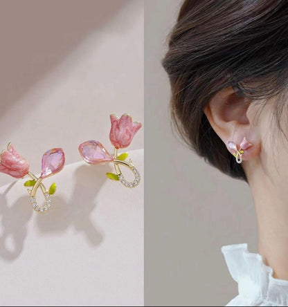 Cute Pink Rose Korean Earring