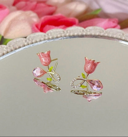 Cute Pink Rose Korean Earring