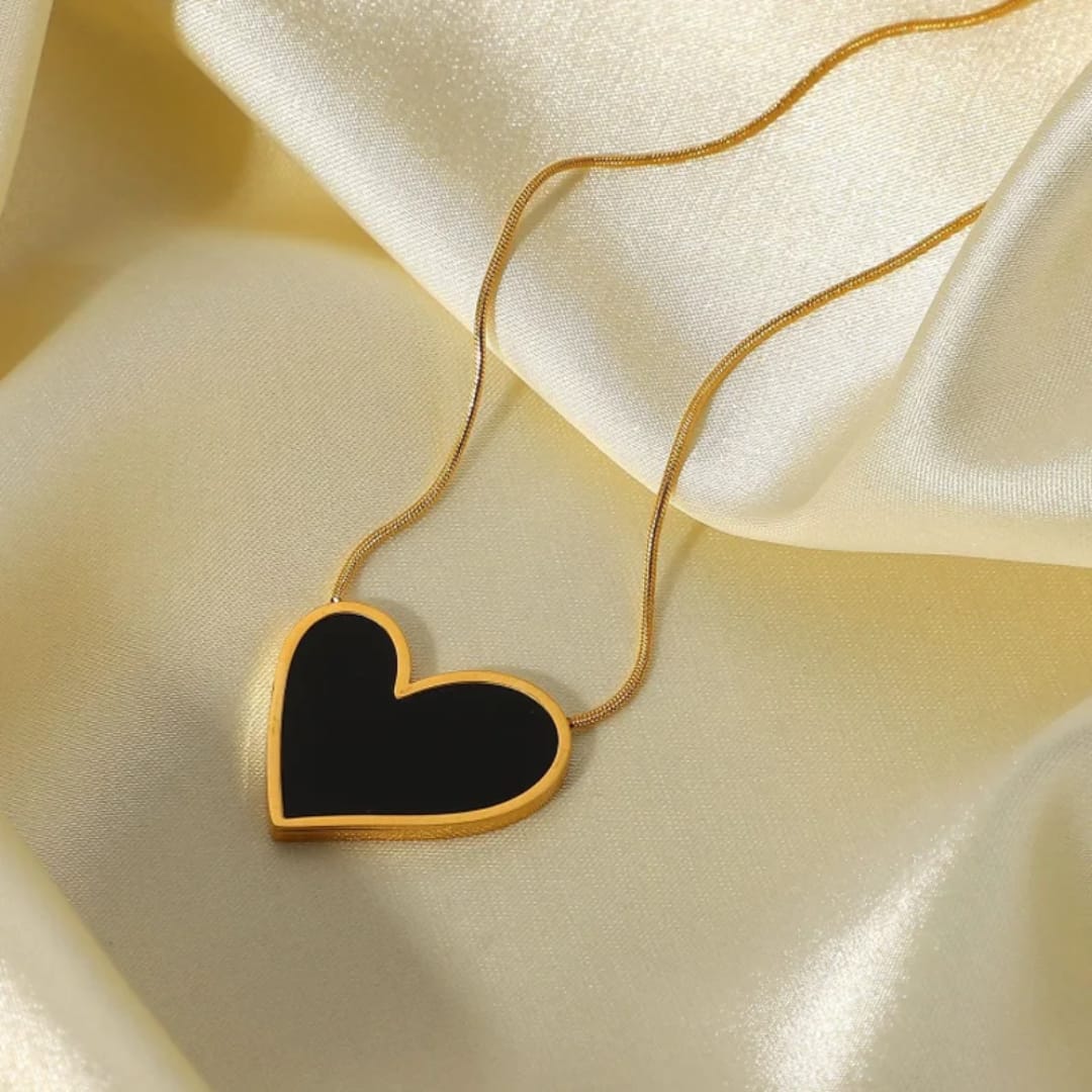 Black Heart Necklace Chain - 22K Gold Plated