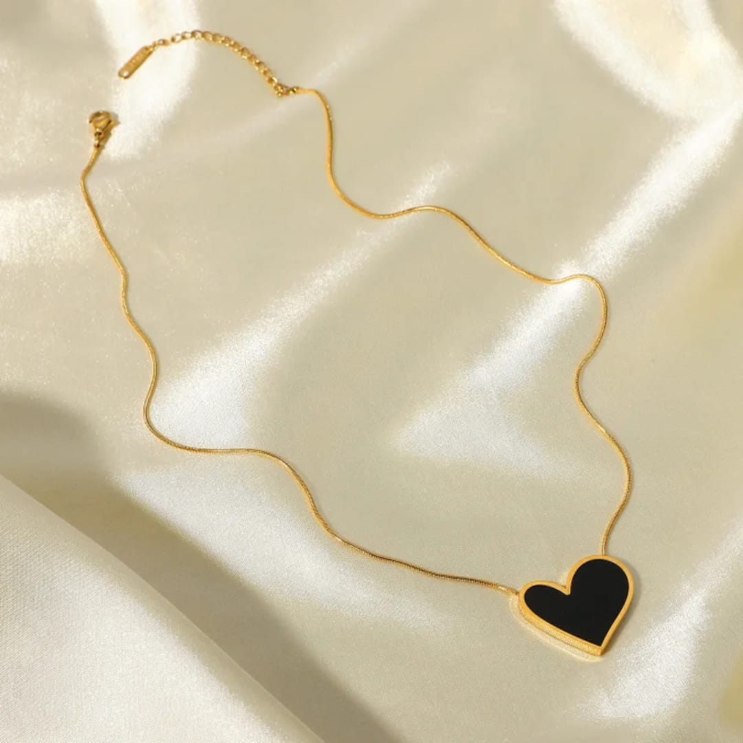 Black Heart Necklace Chain - 22K Gold Plated