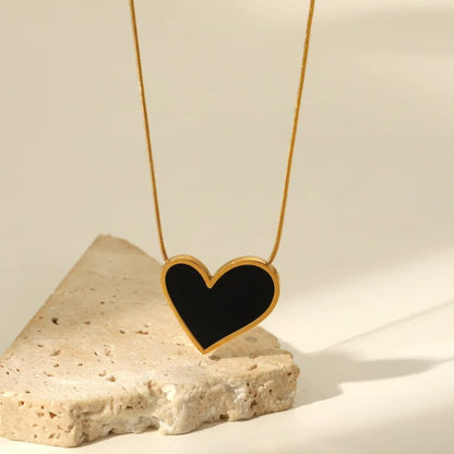 Black Heart Necklace Chain - 22K Gold Plated