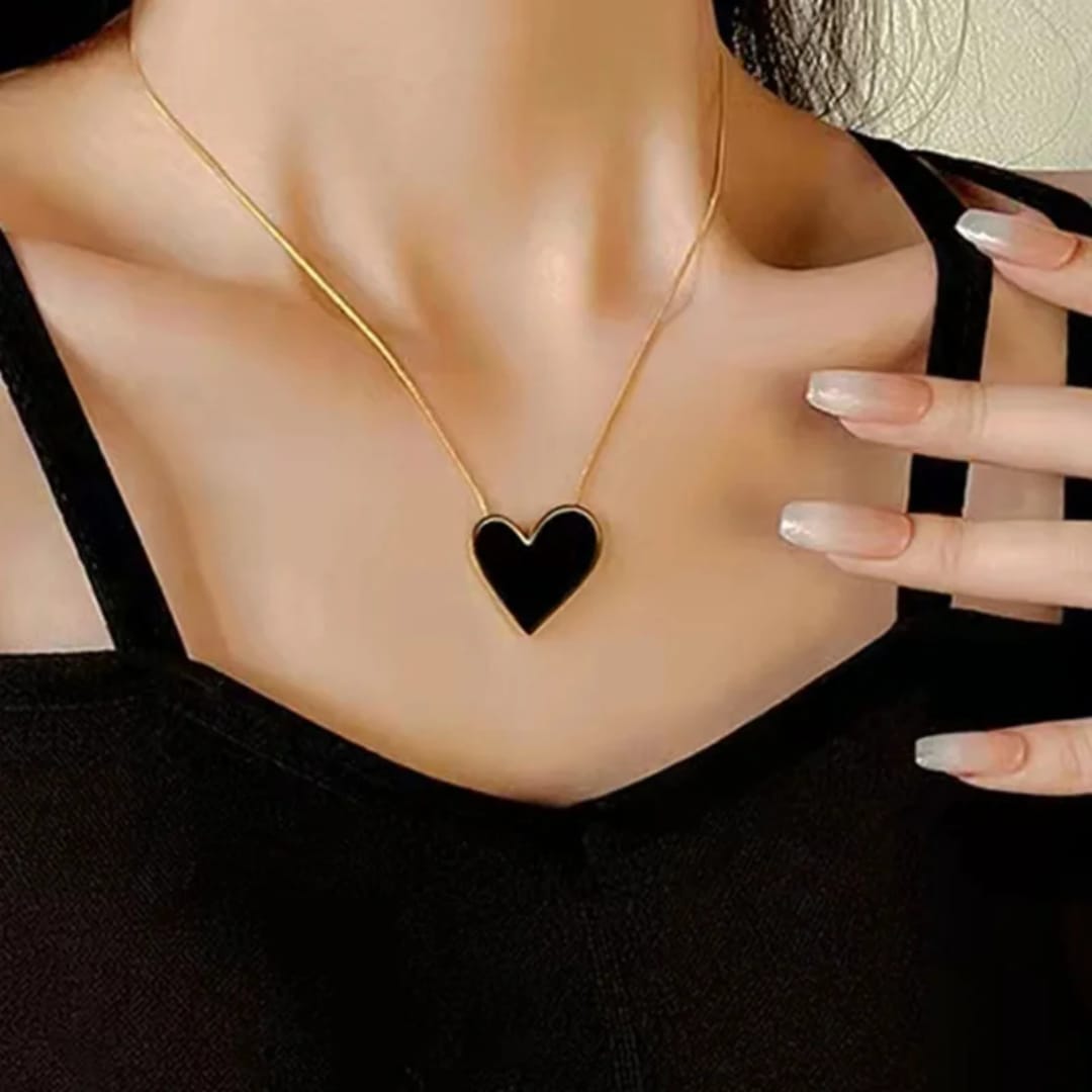 Black Heart Necklace Chain - 22K Gold Plated