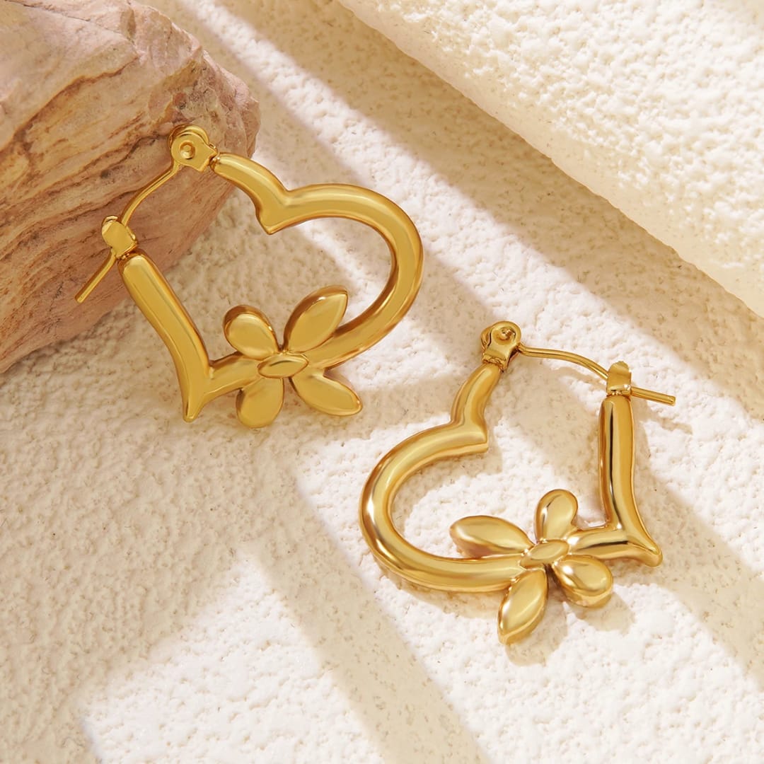 Heart Hoop Earring - 22K Gold Plated