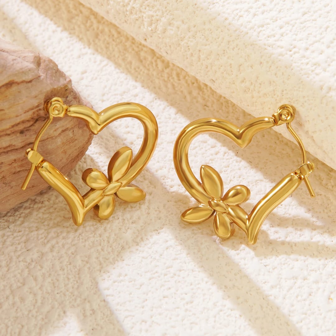 Heart Hoop Earring - 22K Gold Plated