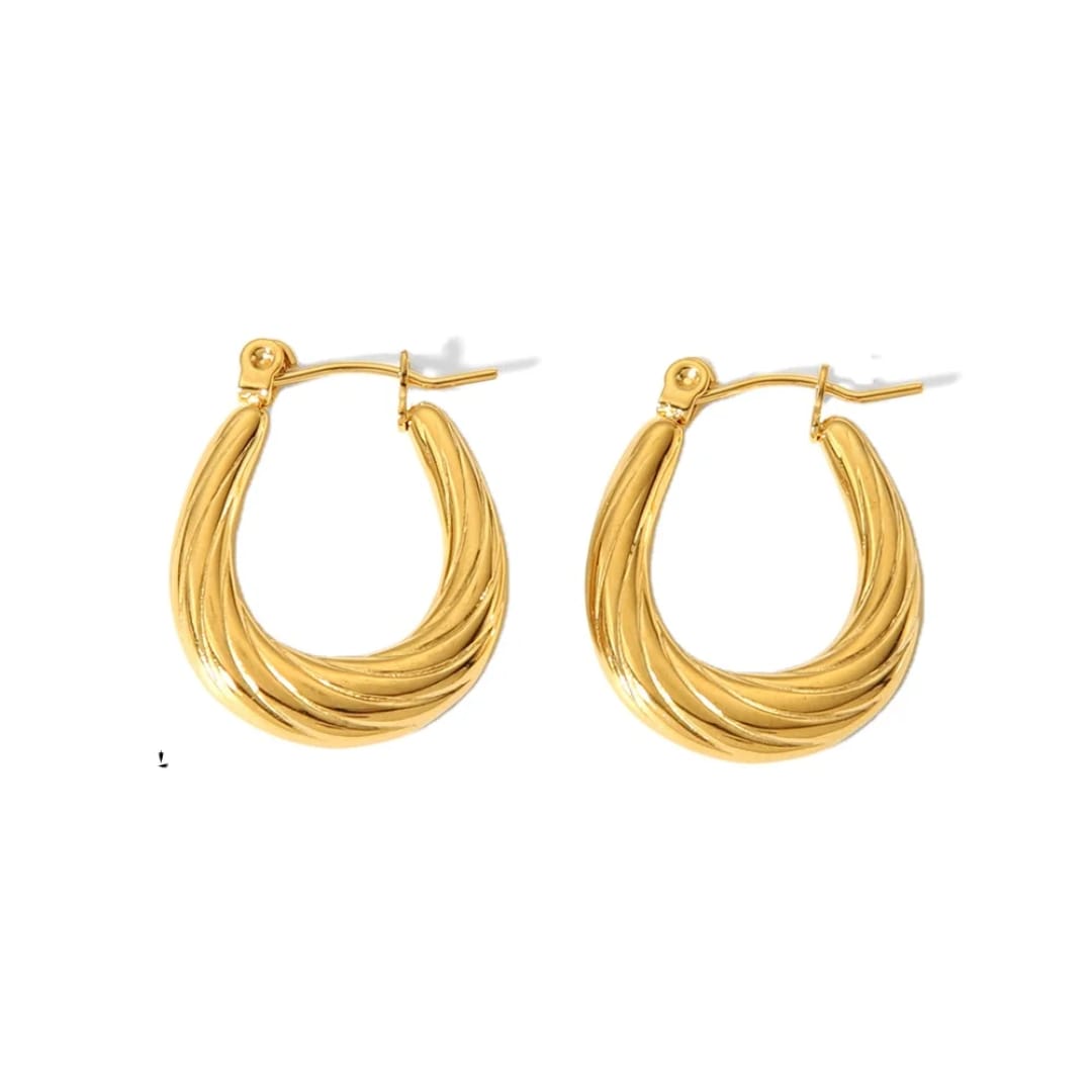 18k Gold Plated Oval Texture Hoops Water proof Anti-Tarnish Earring